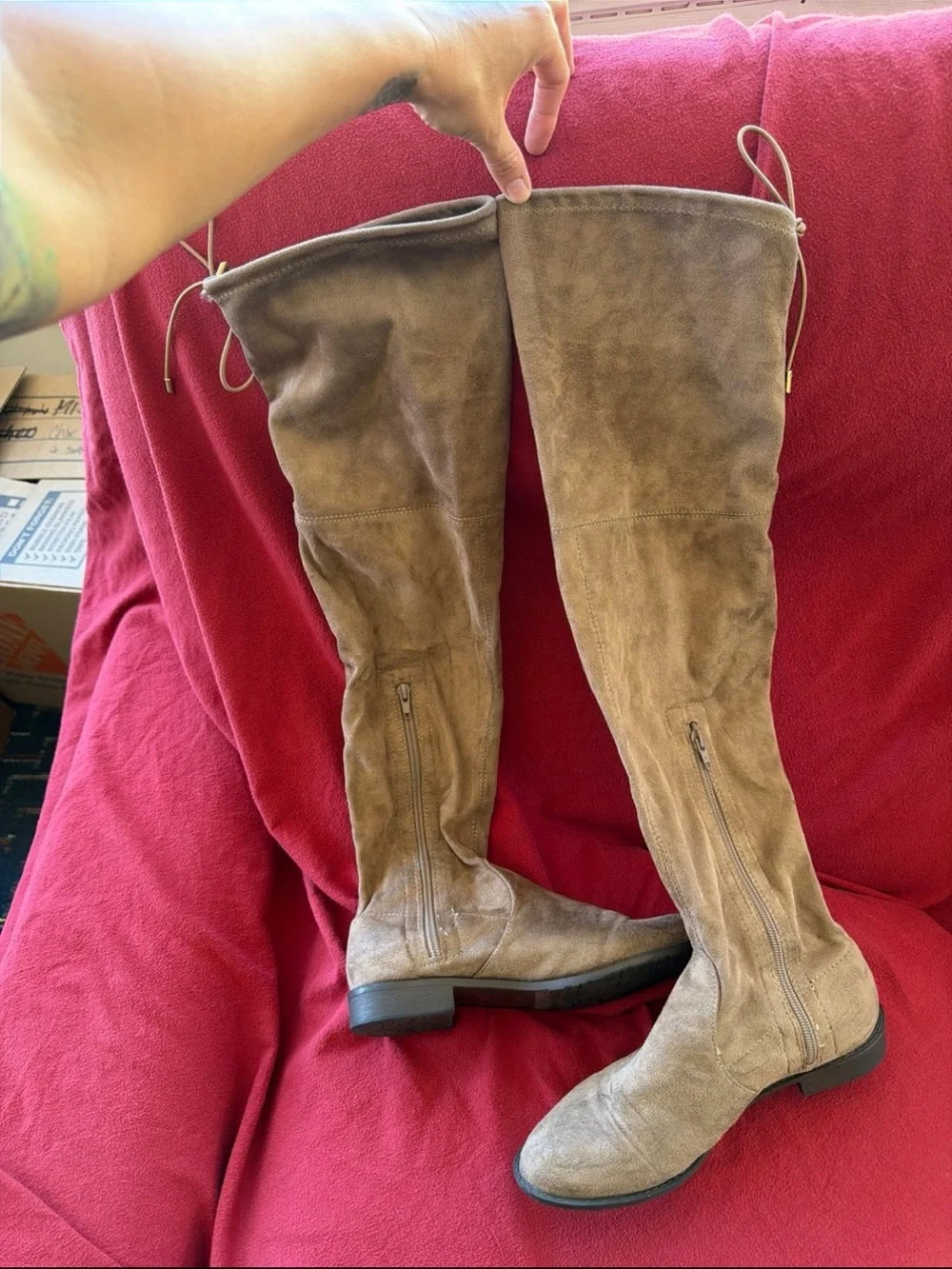 Over-the-Knee Suede Boots in Taupe